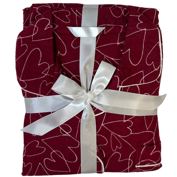 Red Heart Pattern Flannelette Wincey PJs Pyjama Set 100% Cotton