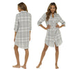 ladies grey check tartan winter cotton wincey nightshirt which has a button up front, collar, top pocket, 3/4 length sleeves and shirt style hem in UK sizes 8, 10, 12, 14, 16, 18,