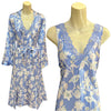 Light blue floral silky shiny satin and lace matching wide strap nightdress and dressing gown robe set which is full length in UK plus sizes 18, 20, 22, 24, 26, 28