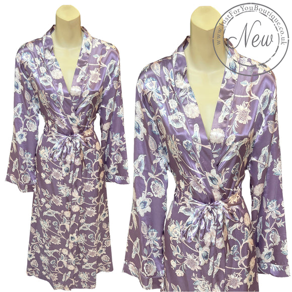 Long Full Length Floral Lilac Purple Sexy Satin Lace Wrap Bathrobe PLUS SIZE