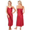 long full length mat satin chemise nightdress with string adjustable straps in plain burgundy red in UK plus sizes 16, 18, 20, 22, 24, 26,
