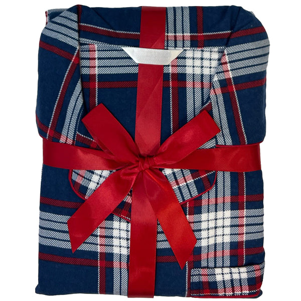 Navy Check Plaid Tartan Flannelette Wincey PJs Pyjama Set 100% Cotton PLUS SIZE