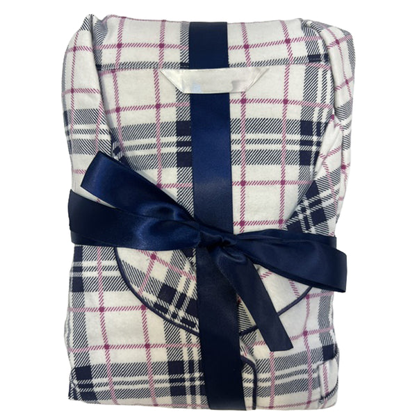 Buy ladies navy blue check tartan plaid 100% brushed cotton winceyette flannelette pyjama pjs set in UK sizes 12-14, 16-18, 20-22. Same day dispatch, fast UK delivery!