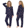 Buy ladies navy blue highland cow 100% brushed cotton winceyette flannelette pyjama pjs set in UK sizes 12-14, 16-18, 20-22. Same day dispatch, fast UK delivery!