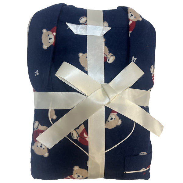 Buy ladies navy blue highland cow 100% brushed cotton winceyette flannelette pyjama pjs set in UK sizes 12-14, 16-18, 20-22. Same day dispatch, fast UK delivery!