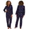 ladies navy cute dog print 100% brushed cotton winceyette flannelette pyjama pjs set in UK sizes 12-14, 16-18, 20-22. Same day dispatch, fast UK delivery!
