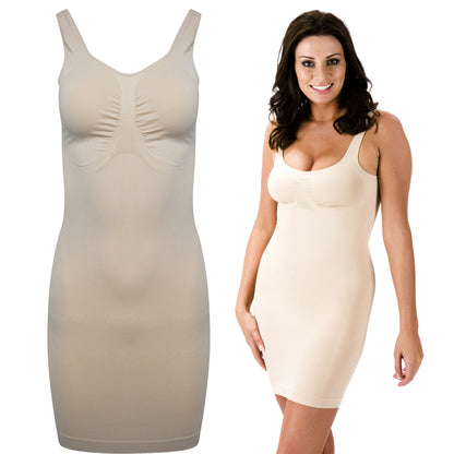 shapewear control dress with breast control and waist chinching in skin nude colour in UK size 8, 10, 12, 14, 16, 18, 20