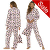 ladies pink leopard animal print brushed cotton winter pyjamas pjs set with a shirt style which has a button front, collar and long sleeves and full length trousers in UK sizes 8, 10, 12, 14, 16, 18, 20, 22