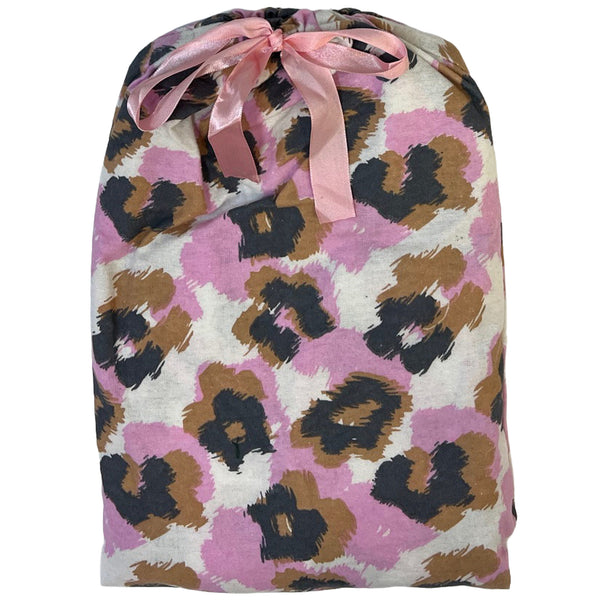 Pink Grey Leopard Print Flannelette Wincey PJs Pyjama Set 100% Cotton PLUS SIZE