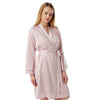 ladies pink murcia print satin mid length dressing gown, bathrobe, wrap, kimono with full length sleeves in UK plus size 22