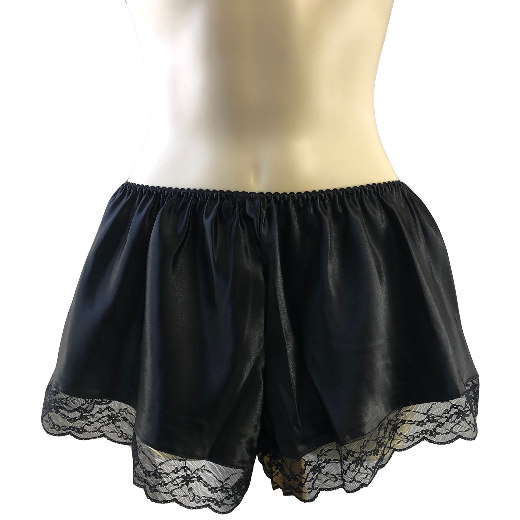 Black Sexy Satin Lace French Knickers Shorts Negligee Lingerie