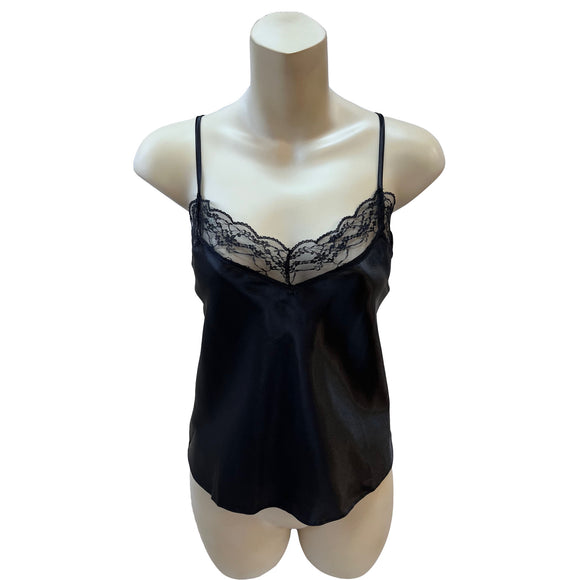 Black Sexy Satin Lace Cami Camisole Vest Top Negligee Lingerie