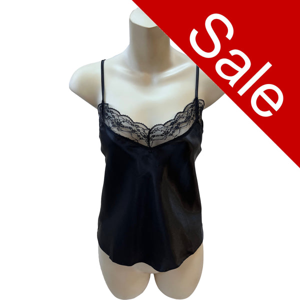 Sale Black Sexy Satin & Lace Cami Vest Top Adjustable Straps