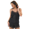 plain black satin with lace trim pyjamas set cami top with adjustable straps and shorts in UK plus sizes 8, 12, 14, 16, 18, 20, 22, 24, 26, 28, 30, 32