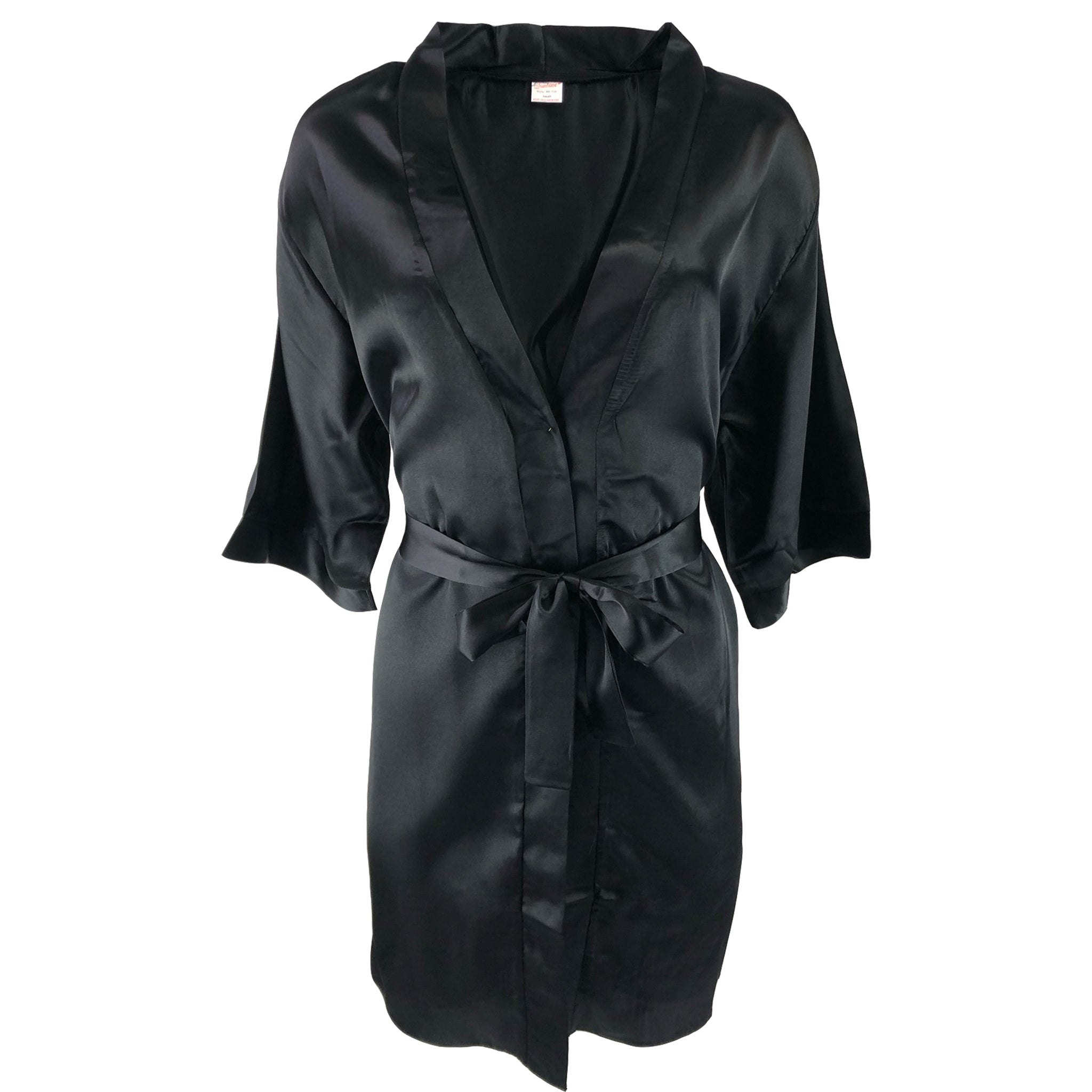 Plain Black Sexy Silky Shiny Satin Bathrobe Wrap Kimono Dressing