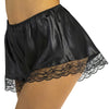 plain black silky shiny satin and lace trim French knickers style shorts in UK plus sizes 12, 14, 16, 18, 20, 22, 24, 26, 28, 30, 32, 34, 36, 38