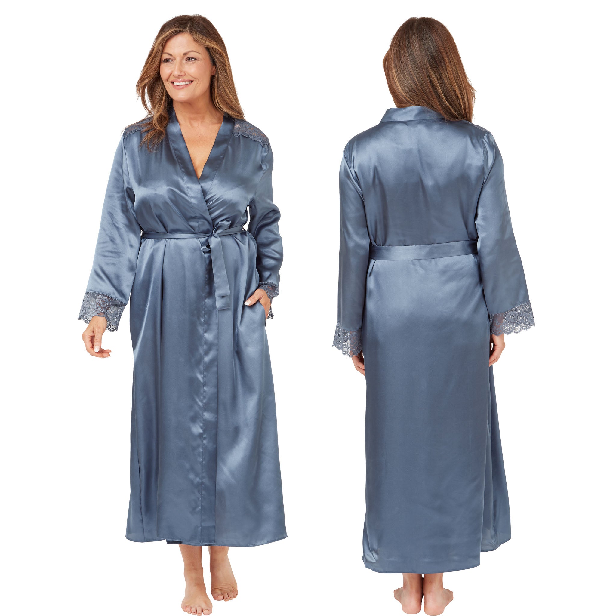 plus size satin dressing gown uk Long Full Length Sexy Satin Wrap Bathrobe Plain Teal Blue PLUS SIZE 28