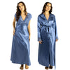 plain blue silky shiny satin and lace matching wide strap nightdress and dressing gown robe set which is full length in UK plus sizes 14, 16, 18, 20, 22, 24, 26, 28