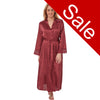 ladies plain burgundy red silky shiny satin and lace full length dressing gown, bathrobe, wrap, kimono with full length sleeves trimmed with lace in UK sizes 10, 12, 