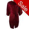 ladies plain crimson red silky shiny satin short length dressing gown, bathrobe, wrap, kimono with 3/4 length sleeves in UK sizes 8, 10, 