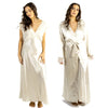 plain gold silky shiny satin and lace matching wide strap nightdress and dressing gown robe set which is full length in UK plus sizes 14, 16, 18, 20, 22, 24, 26, 28