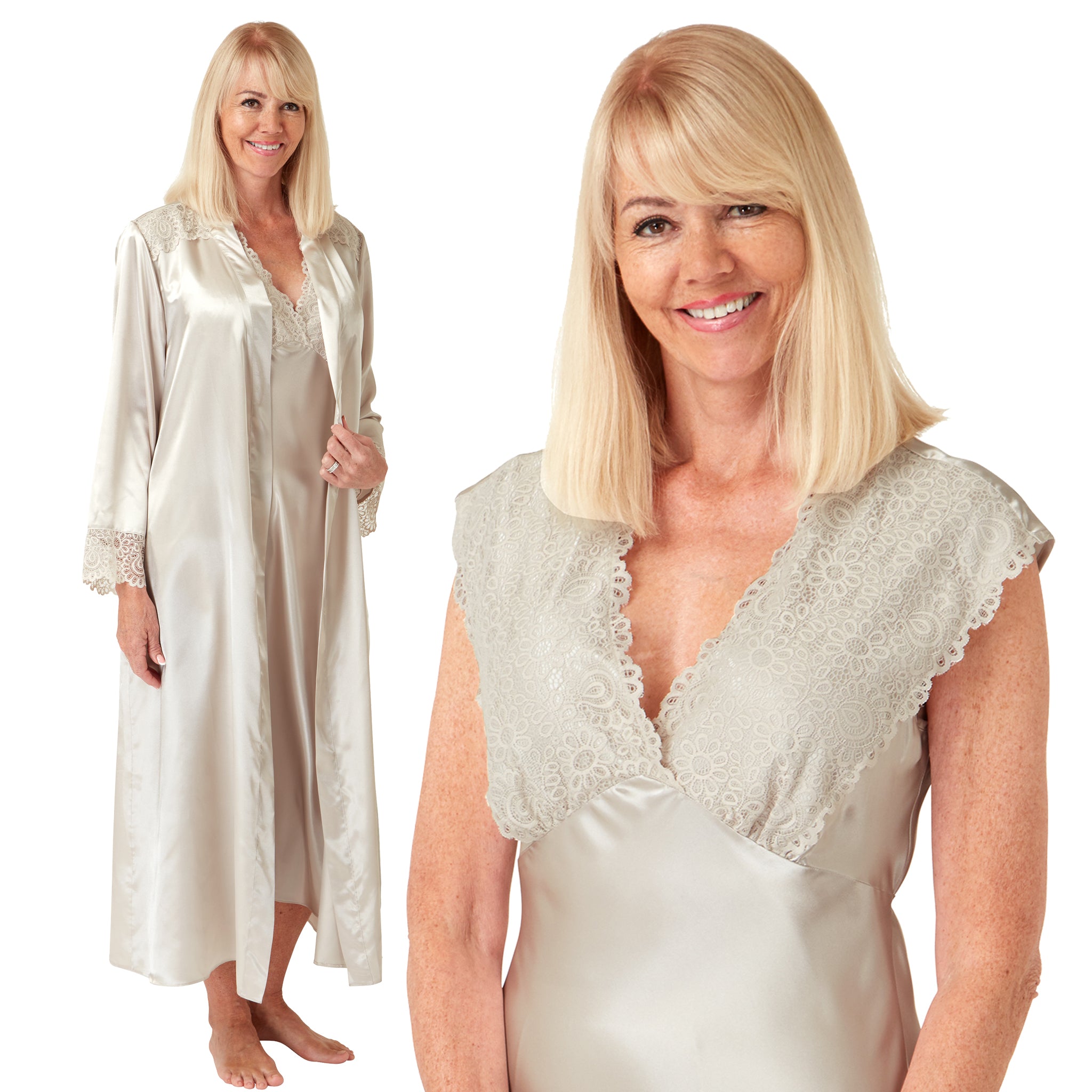 Pierre Cardin Satin Lace Nightgown and Dressing Gown Set - 4370 - Trendyol