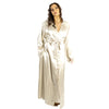 ladies plain gold cream silky shiny satin and lace full length dressing gown, bathrobe, wrap, kimono with full length sleeves trimmed with lace in UK plus sizes 14, 16, 18, 20, 22, 24, 26, 28