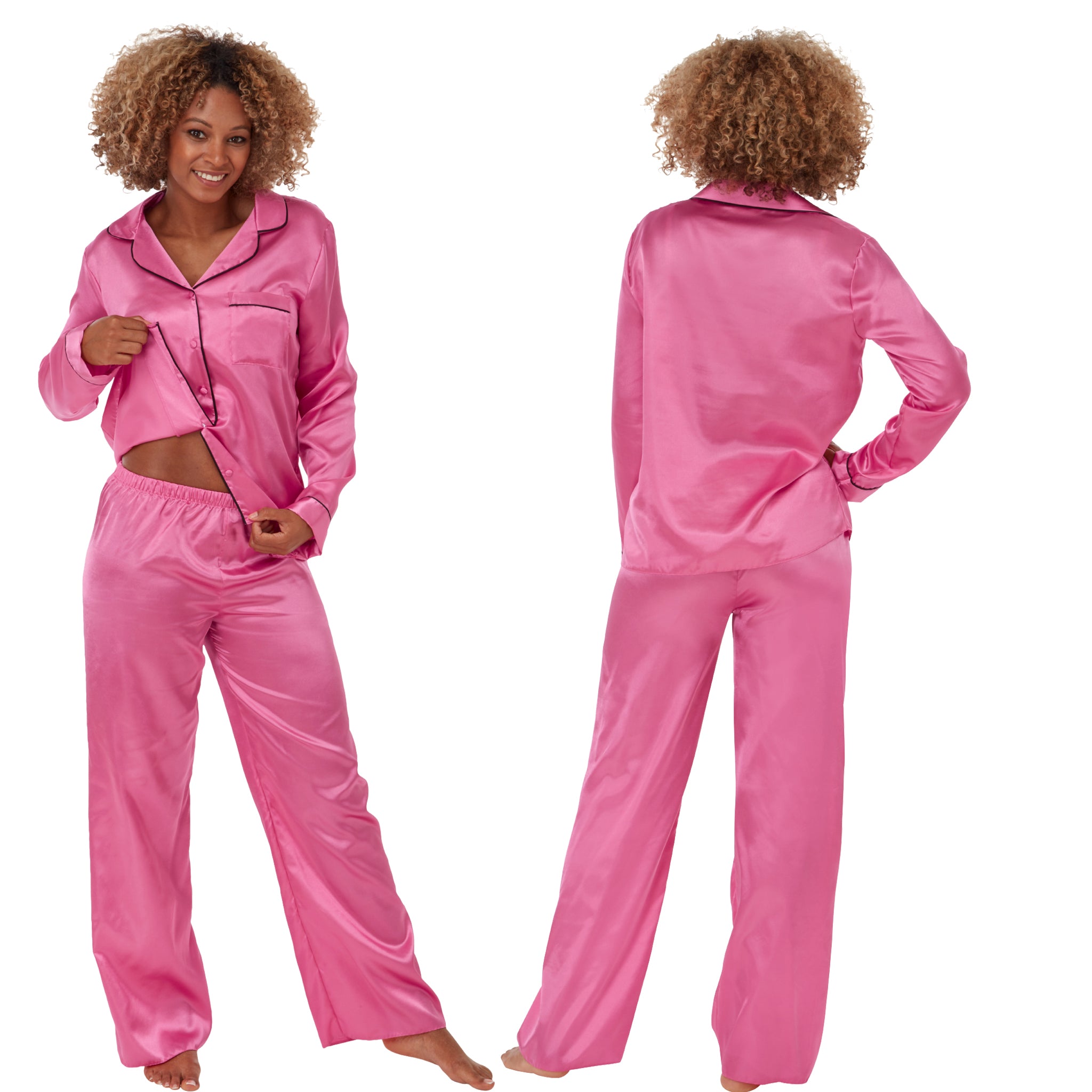 Pink Plain Silk Pjs Plain Pink Sexy Shiny Silky Satin Pyjamas PJs