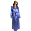 ladies plain light blue silky shiny satin and lace full length dressing gown, bathrobe, wrap, kimono with full length sleeves trimmed with lace in UK plus sizes 14, 16, 18, 20, 22, 24, 26, 28