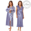 light blue silky shiny satin and lace matching wide strap nightdress and dressing gown robe set which is full length in UK plus sizes 18, 20, 22, 24, 26, 28