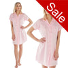 plain pink mat satin nightshirt with a button front, collar, top pocket, short sleeve and shirt style hem in UK size 18,