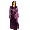 ladies plain mulberry purple silky shiny satin full length dressing gown, bathrobe, wrap, kimono with full length sleeves in UK plus sizes 18, 20, 22, 24, 