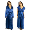 plain teal blue silky shiny satin and lace matching wide strap nightdress and dressing gown robe set which is full length in UK plus sizes 14, 16, 18, 20, 22, 24, 26, 28