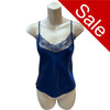 plain navy blue silky shiny satin and lace cami camisole top with adjustable straps in UK size 8, 12, 14, 