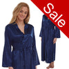 Sale Long Full Length Sexy Satin Wrap Bathrobe Plain Navy