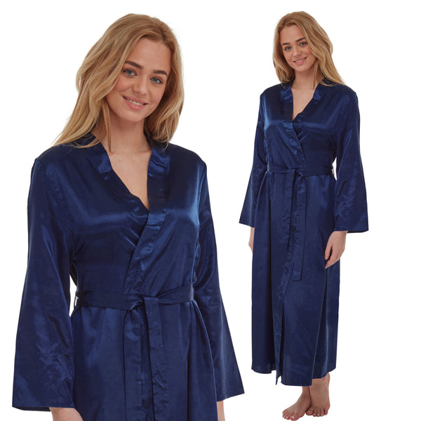 Long Full Length Sexy Satin Wrap Bathrobe Plain Teal Blue PLUS SIZE – Just  For You Boutique®