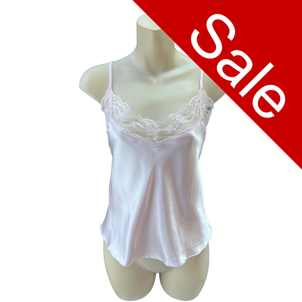 Sale Pink Sexy Satin & Lace Cami Vest Top with Adjustable Straps
