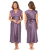 long full length silky shiny satin and lace chemise nightdress with wide fixed straps in a plain lilac purple style in UK plus sizes 18, 20, 22, 24, 26, 28,