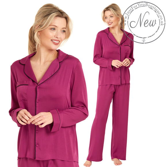 Sexy Satin Plain Purple Pyjamas PJs Set Cami Top Negligee Lingerie