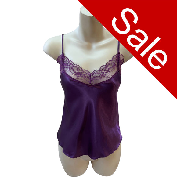 Sale Purple Sexy Satin & Lace Cami Vest Top with Adjustable Straps