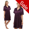 plain purple shiny silky satin nightshirt with a button front, collar, top pocket, short sleeve and shirt style hem in UK sizes 12, 14, 