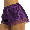 plain purple silky shiny satin and lace trim French knickers style shorts in UK plus sizes 8, 10, 12, 14, 16, 18, 20, 22, 24, 26, 28, 30, 32, 34, 36, 38
