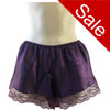 plain purple silky shiny satin and lace trim French knickers style shorts in UK sizes 8, 10, 12, 