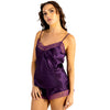 plain purple silky shiny satin with lace trim pyjamas set cami top with adjustable straps and French knickers shorts in UK plus sizes 8, 12, 14, 16, 18, 20, 22, 24, 26, 28, 30, 32, 34, 36, 38