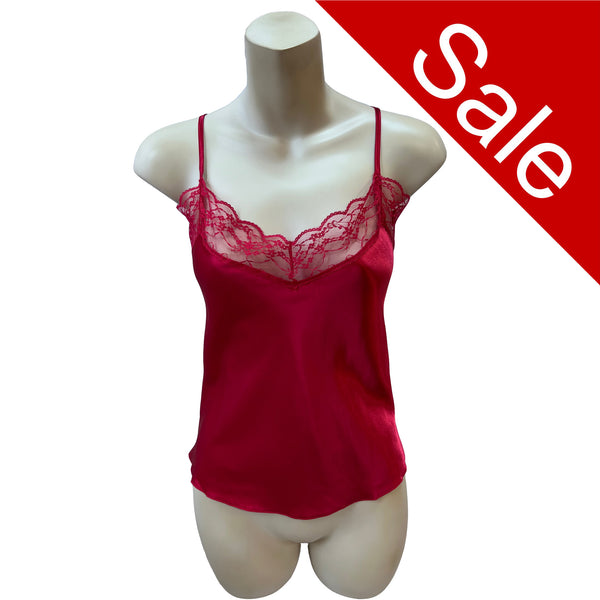plain red silky shiny satin and lace cami camisole top with adjustable straps in UK size 8, 12, 
