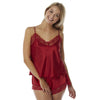 plain red satin with lace trim pyjamas set cami top with adjustable straps and shorts in UK plus sizes 8, 12, 14, 16, 18, 20, 22, 24, 26, 28, 30, 32