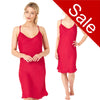 plain red crushed satin chemise nightie which is knee length with adjustable straps and a vee neck detail in UK plus sizes 16, 18, 20, 22, 24, 26, 28, 30, 32, 34, 36, 38