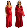 plain red shiny silky satin and lace long chemise with a wrap which is cuddleskin satin which is lined with brushed cotton for warmth. In uk sizes 12, 14, 16, 18, 20, 22, 24, 26
