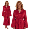 ladies plain red warm cotton lined silky shiny satin and lace full length dressing gown, bathrobe, wrap, kimono with full length sleeves in UK plus sizes 12, 14, 16, 18, 20, 22, 24, 26, 28, 30, 32, 34