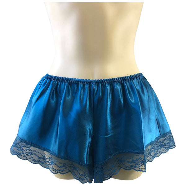 Navy Blue Sexy Satin Lace French Knickers Shorts Negligee Lingerie
